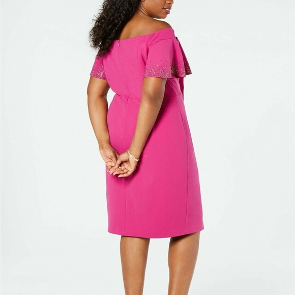 Calvin Klein Women's Cold Shoulder Flutter Sleeve Sheath Dress (Jazzberry, 14) - Picture 6 of 8